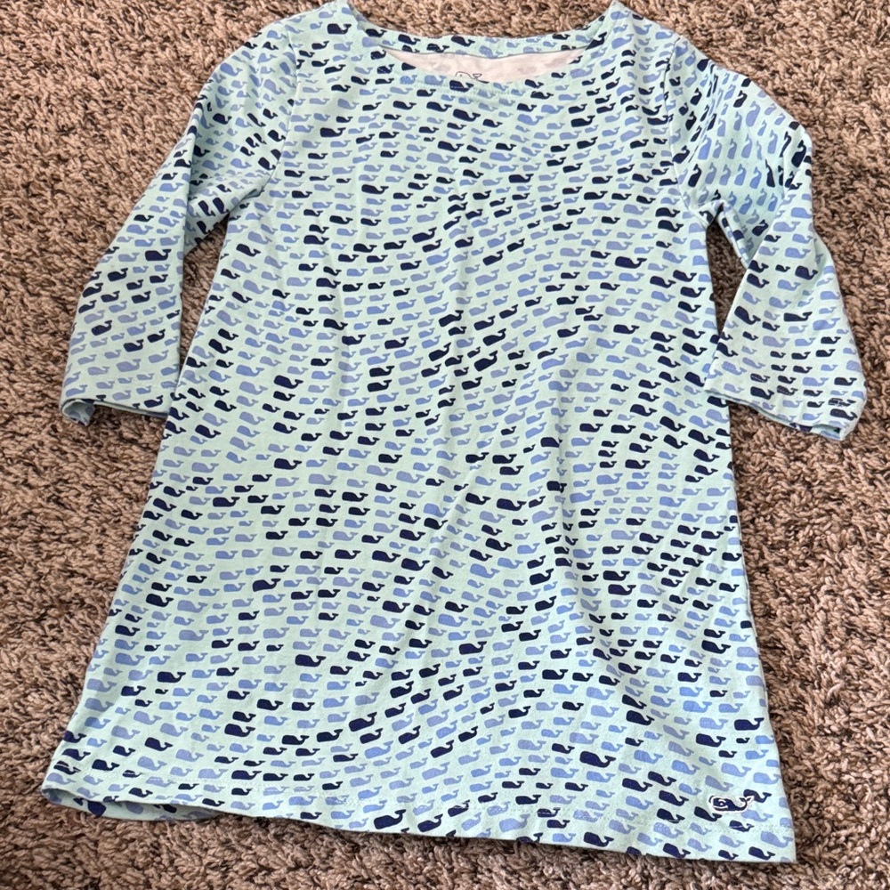 Vineyard Vines Green and Blue Whale Print Dress